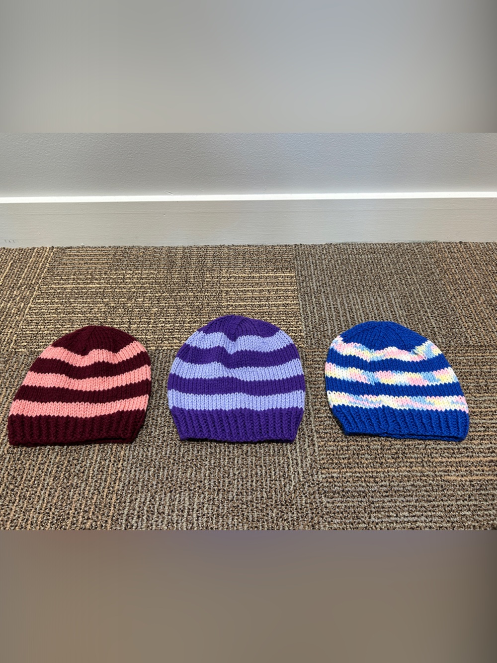 Womens hand knit striped hats